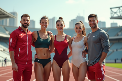 Groupe d'athletes divers en extérieur lors d'un événement sportif