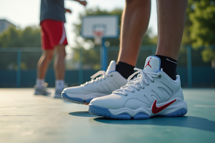 Chaussures de sport d'Anthony Edwards sur un terrain de basketball