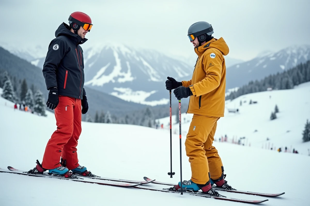 Cours de ski pour débutant avec moniteur ESF sur une piste verte à La Plagne, idéal avec un forfait débutant