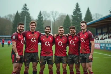 Groupe de joueurs de rugby régionaux après match