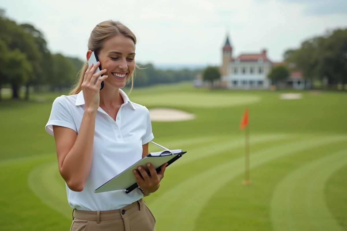 Femme souriante en golf en pleine préparation