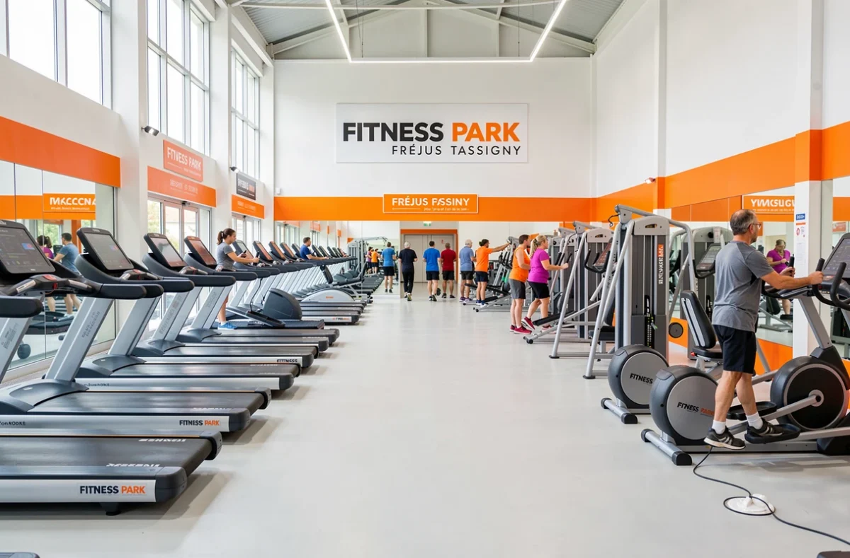 Vue large du plateau cardio et musculation du Fitness Park Fréjus Tassigny avec machines modernes