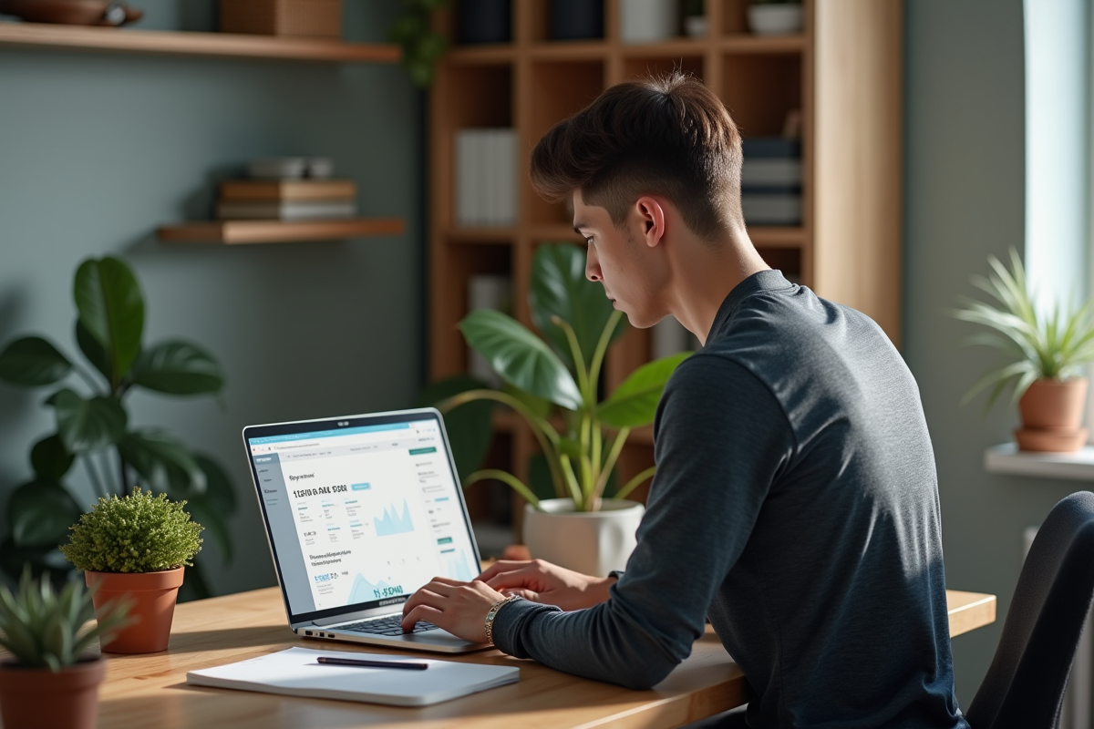 Jeune homme travaillant sur son ordinateur