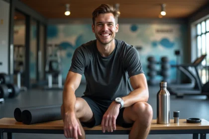 Jeune homme sportif en salle avec vêtements de sport modernes