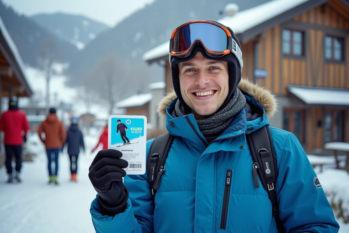 Jeune homme souriant tenant un ski pass à Villard de Lans
