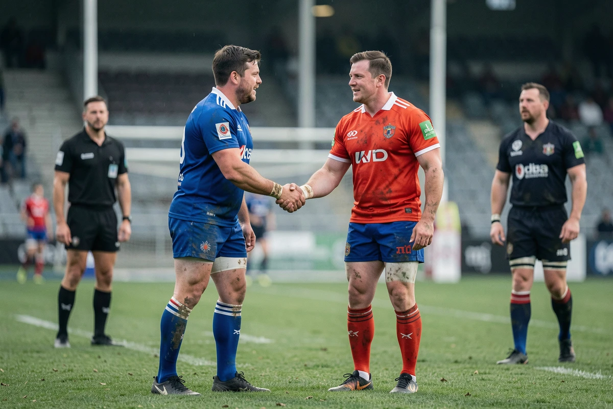 Poignée de main entre joueurs adverses en Fédérale 1 Poule 3 après un match sur le terrain